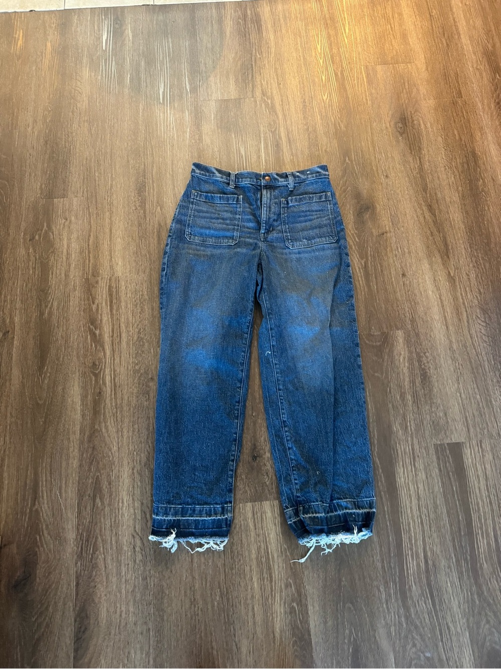 Madewell Emmett Wide-Leg Dark Blue Frayed Hem Jeans